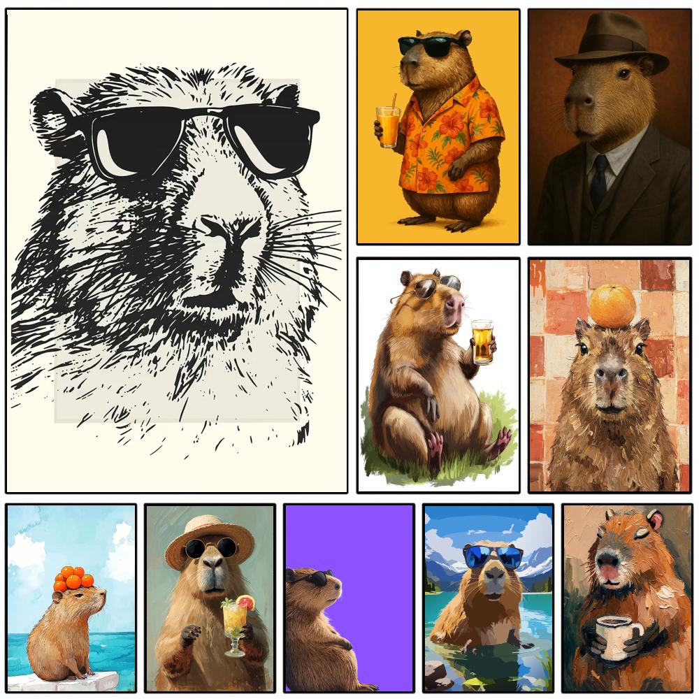 Esports Gaming Lounge - Poster Dinding Cetak Capybara Kacamata Hitam