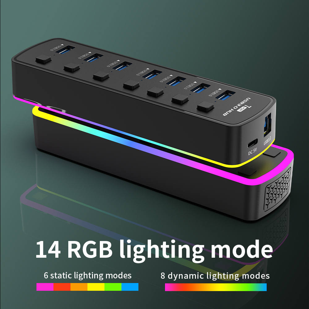 RGB USB 3.0 Hub 7 Port Adaptor - Esports Gaming Splitter ulasan dan harga