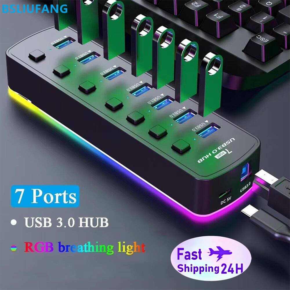 RGB USB 3.0 Hub 7 Port Adaptor - Esports Gaming Splitter ulasan dan harga